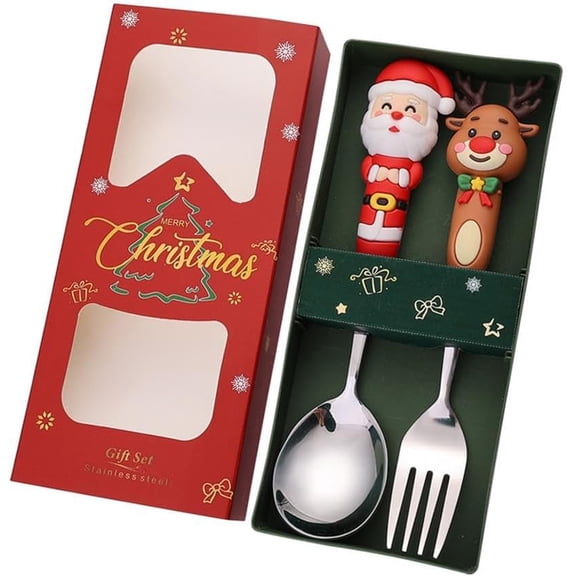 410 Stainless Steel Christmas Spoons Forks Set, Festival Design, Gift Box Packaging