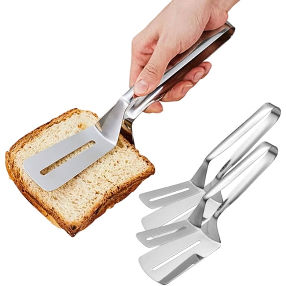 410 Stainless Steel Grill Clamp Spatula, 10" Anti-Scald Extended Handle Spatula Tongs, Kitchen Multi-functional Food Flipping Spatula Tongs Clip