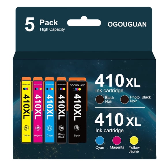 410 XL Ink Cartridge for Epson 410 XL with Epson Expression XP-7100 XP-630 XP-530 XP-830 XP-640 ( Black Cyan Magenta Yellow, 5 Pack)