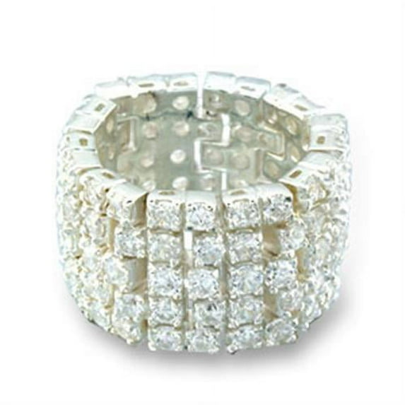 High-Polished 925 Sterling Silver Ring with AAA Grade CZ in Clear for Women Clear Stone Color Style 41003 Size 10
