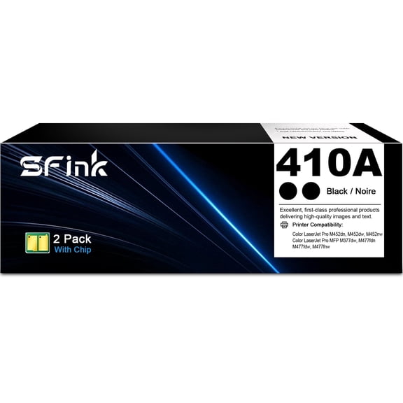 410A Black Toner Cartridges Compatible for HP410A CF410A for Color LaserJet Pro MFP M477fnw M477fdn M477fdw M377dw, Color LaserJet Pro M452dw M452nw M452dn Printer 2-Pack