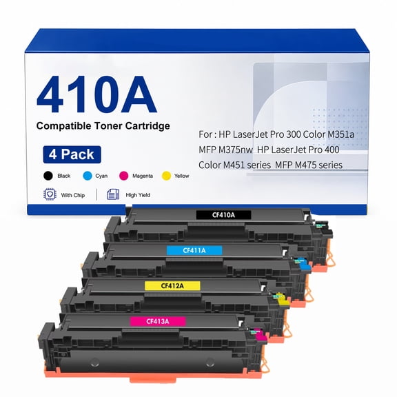 CF410A CF411A CF412A CF413A Toner Compatible with HP Color
LaserJet Pro M477fdn M477fdw M377dw M452dw M452nw
Printer(4 Pack)