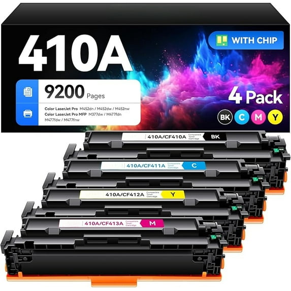 410A Toner Cartridge set 4-Pack Replacement for HP 410A 410X CF410A CF411A CF412A CF413A Compatible with HP Color LaserJet Pro MFP M377dw M477fdn M477fdw M477fnw M452dn M452dw M452nw Printer Ink