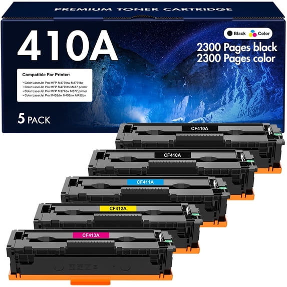 410A Toner Cartridges 410A 410X CF410A CF410X M477fnw Color Laserjet Pro MFP M477fdn M452dn M477fdw M452nw M452dw M377dw M477 M452 Printer Ink (5 Pack)