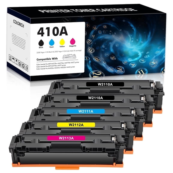 410A Toner Cartridges 410A CF410A Color Laserjet Pro MFP M477fnw M477fdw M477fdn M452dn M452nw M477 M452 M377 410X CF410X Printer Ink, Pack-5