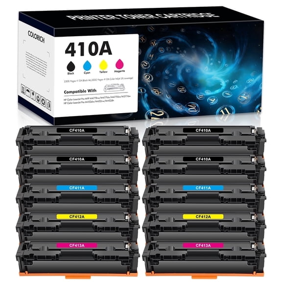 410A Toner Cartridges 410A CF410A Color Laserjet Pro MFP M477fnw M477fdw M477fdn M452dn M452nw M477 M452 M377 410X CF410X Printer Ink, Pack-10