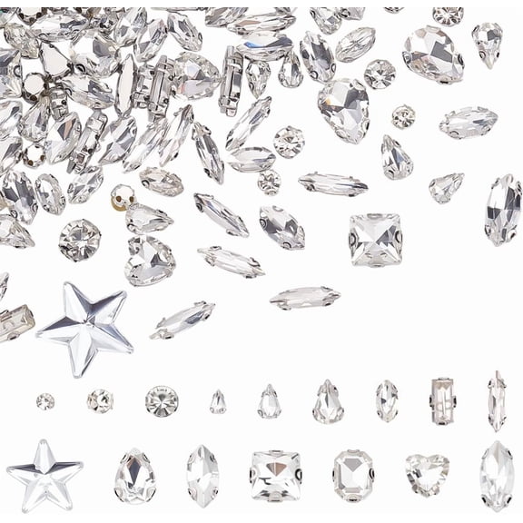 410Pcs 16 Styles Sew on Multi-strand Links Stainless Steel Prong Settings Mixed Shapes 6~20x3.8~6.8mm Hole: 0.9~1.2mm