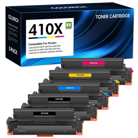 410X Toner Cartridges Compatible for HP 410X 410A Toner Cartridge for HP Color LaserJet Pro MFP M377dw M477fnw M477fdn M452dn M477fdw Printer (5-Pack With Chip)