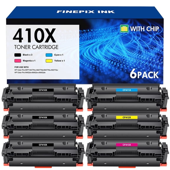 410X Toner Cartridge Compatible for HP 410X CF410X 410A CF410A Color Laserjet Pro MFP M477fnw M477fdw M477fdn M452dn M452nw M452dw M477 M452 M377 Printer Ink (Black Cyan Yellow Magenta, 6-Pack )