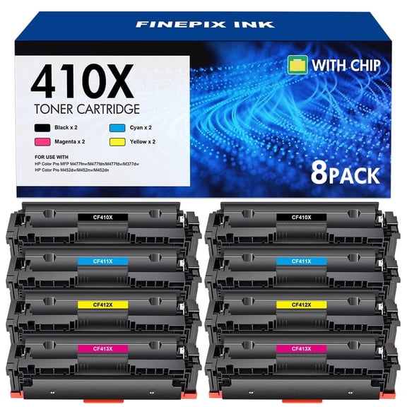 410X Toner Cartridge Compatible for HP 410X CF410X 410A CF410A Color Laserjet Pro MFP M477fnw M477fdw M477fdn M452dn M452nw M452dw M477 M452 M377 Printer Ink (Black Cyan Yellow Magenta, 8-Pack )