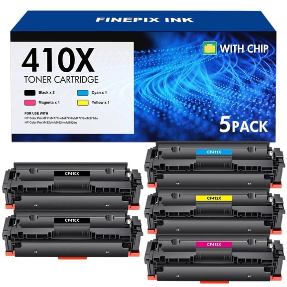 410X Toner Cartridge Compatible for HP 410X CF410X 410A CF410A Color Laserjet Pro MFP M477fnw M477fdw M477fdn M452dn M452nw M452dw M477 M452 M377 Printer Ink (Black Cyan Yellow Magenta, 5-Pack )