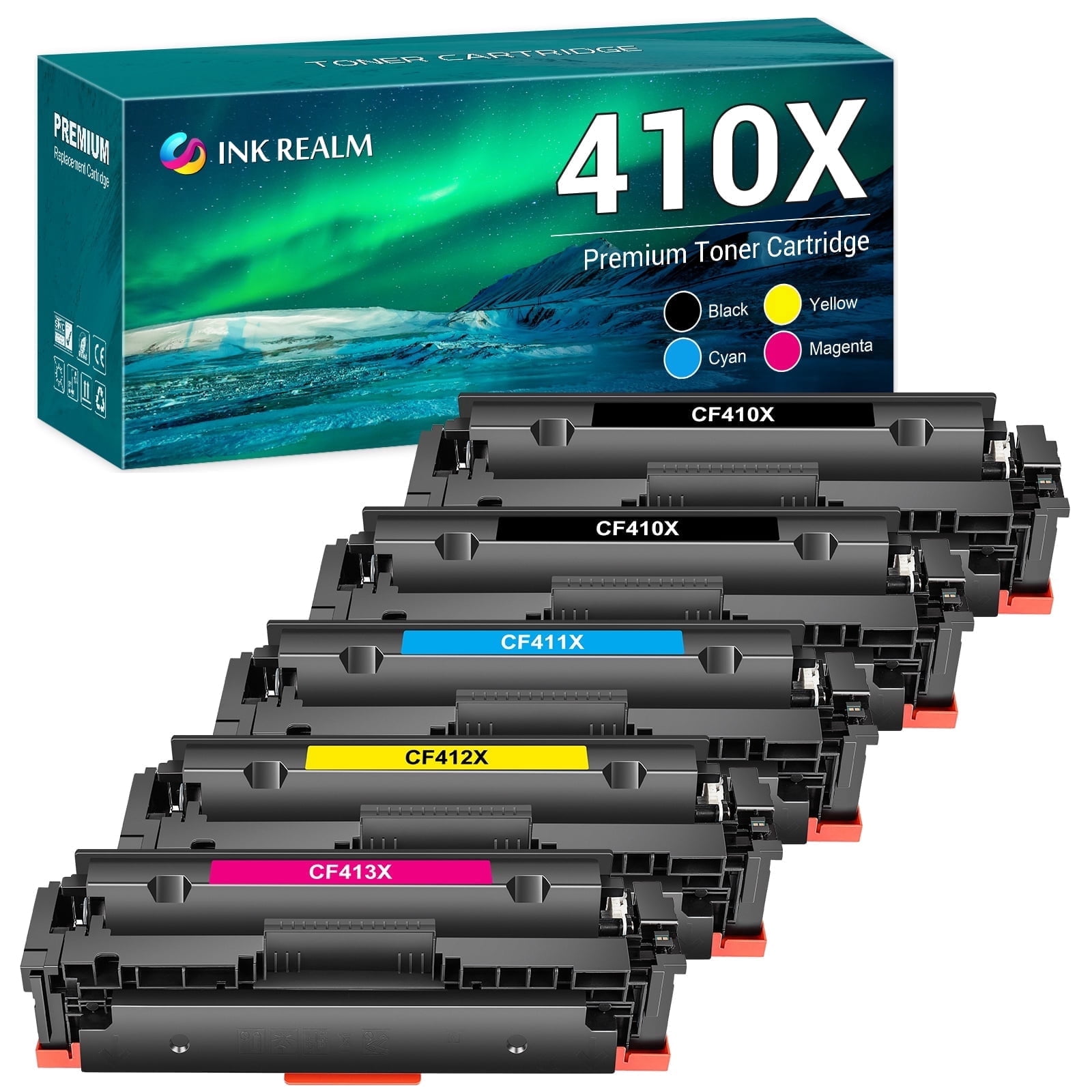 410X Toner Cartridge Compatible for Color Laserjet Pro MFP M477fnw M477fdw M452dn 410A 410X CF410A CF410X | M477fdn M452nw M477 M452 M377 Printer Ink (Black Cyan Yellow Magenta, 5-Pack)