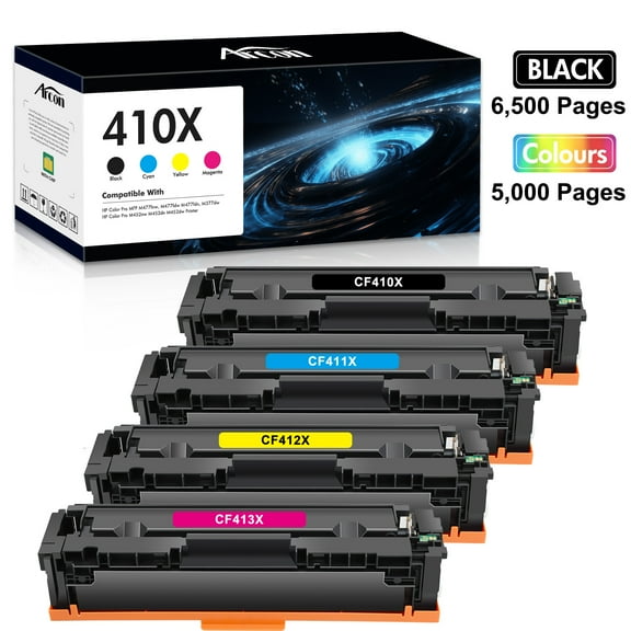 410X Toner Cartridges Compatible for HP Laserjet MFP M477fnw M477fdw M452dn 410A 410X CF410A CF410X M477fdn M452nw M477 M452 M377 Printer Ink (Black Cyan Yellow Magenta, 4-Pack)