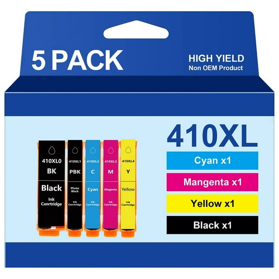 410XL Ink Cartridges Compatible for Epson 410 Ink Cartridges Work with Epson XP-7100 XP-830 XP-640 XP-635 XP-630 XP-530 Printer (5-Pack)