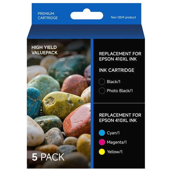410XL Ink Cartridges Compatible for Epson 410 Ink Cartridges Work with Epson XP-7100 XP-830 XP-640 XP-635 XP-630 XP-530 (5 Pack)
