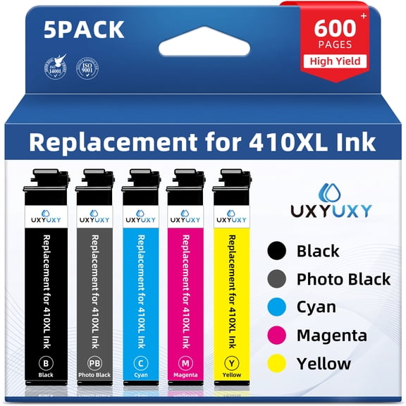 UXYUXY Ink Cartridges Replacement for Epson Ink Cartridges 410 410XL for Expression XP-7100 XP-640 XP-830 XP-530 Printer (1 Black, 1 Photo Black, 1 Cyan, 1 Magenta, 1 Yellow, 5 Pack)