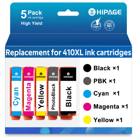 HIPAGE 410XL Ink Cartridges Compatible with Epson 410 Ink Cartridges for Epson 410 XL 410XL Ink (Black Photo-Black Cyan Magenta Yellow)