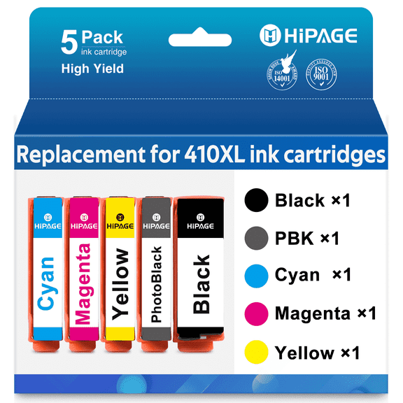 HIPAGE 410XL Ink Cartridges Compatible with Epson 410 Ink Cartridges for Epson 410 XL 410XL Ink (Black Photo-Black Cyan Magenta Yellow)