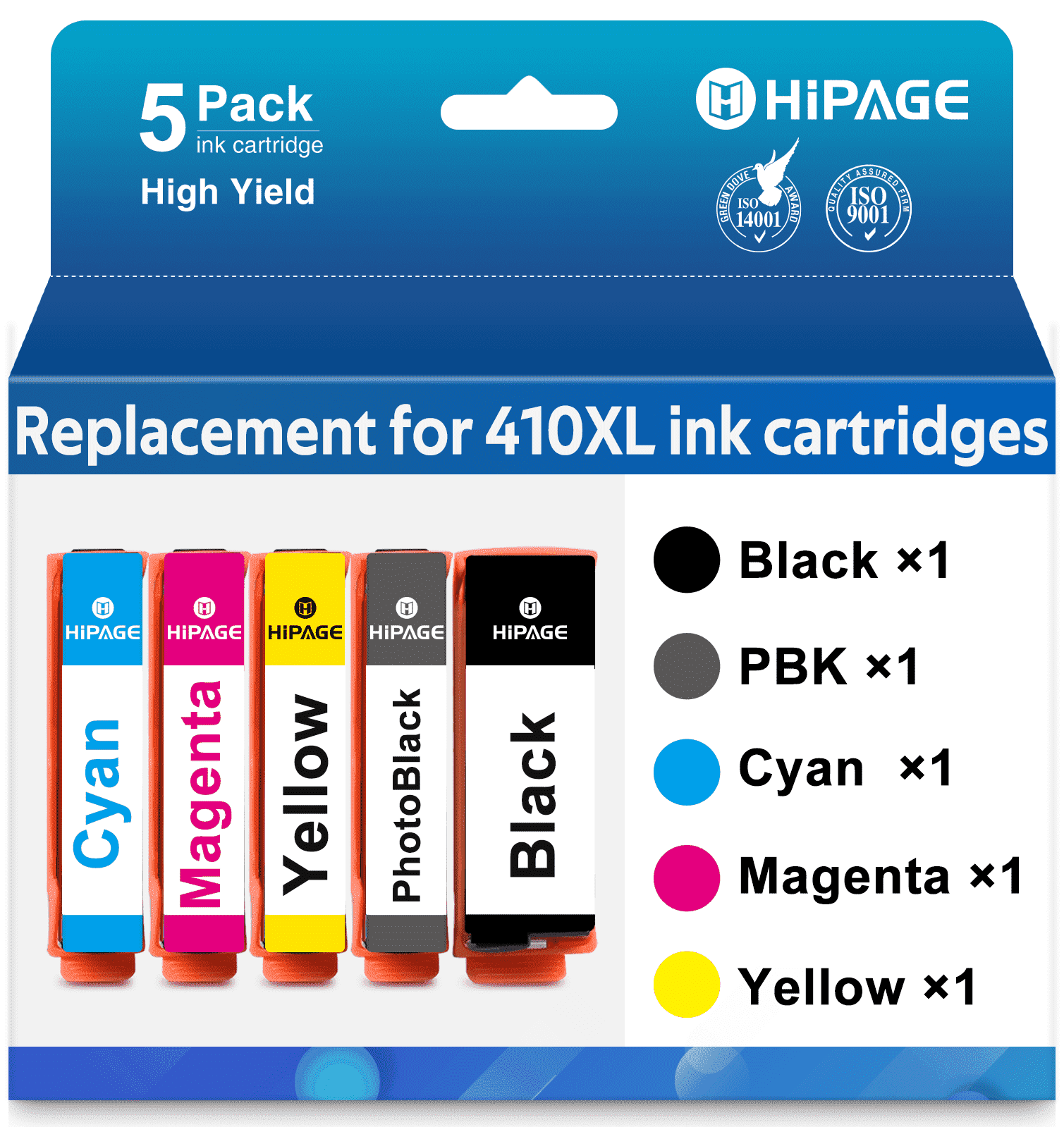 HIPAGE 410XL Ink Cartridges Compatible with Epson 410 Ink Cartridges for Epson 410 XL 410XL Ink (Black Photo-Black Cyan Magenta Yellow)