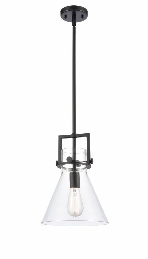 411-1S-BK-10CL-LED-Innovations Lighting-Newton Cone - 3.5W 1 LED Stem Hung Mini Pendant In Industrial Style-13.63 Inches Tall and 10 Inches Wide Matte
