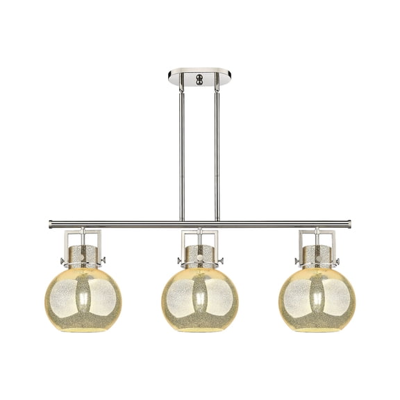 411-3I-PN-G410-10ME Innovations Lighting Newton Sphere - 3 Light Stem Hung Island-16.38 Inch Tall and 41.5 Inch Wide-Polished Nickel Finish-Mercury