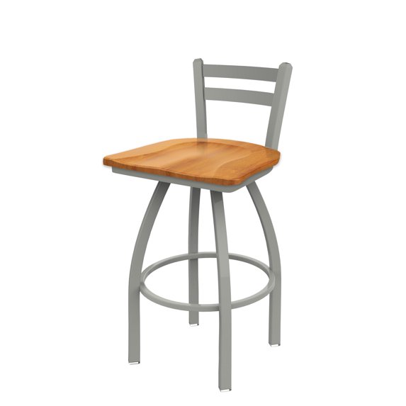 411 Jackie 30" Low Back Swivel Bar Stool with Anodized Nickel Finish and Medium Maple Seat