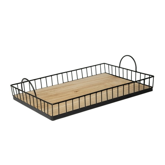 411 - Rectangular Metal & Wood Tray