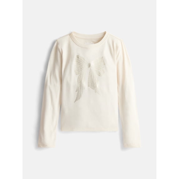 Wonder Nation Girls Embellished Tee with Long Sleeves, Sizes 4-18 & Plus