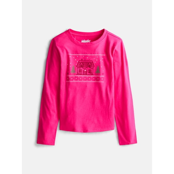Wonder Nation Girls Embellished Tee with Long Sleeves, Sizes 4-18 & Plus