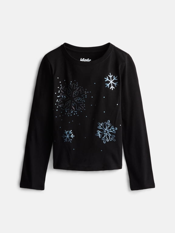 Girls Embellished Tee with Long Sleeves, Sizes 4-18 & Plus