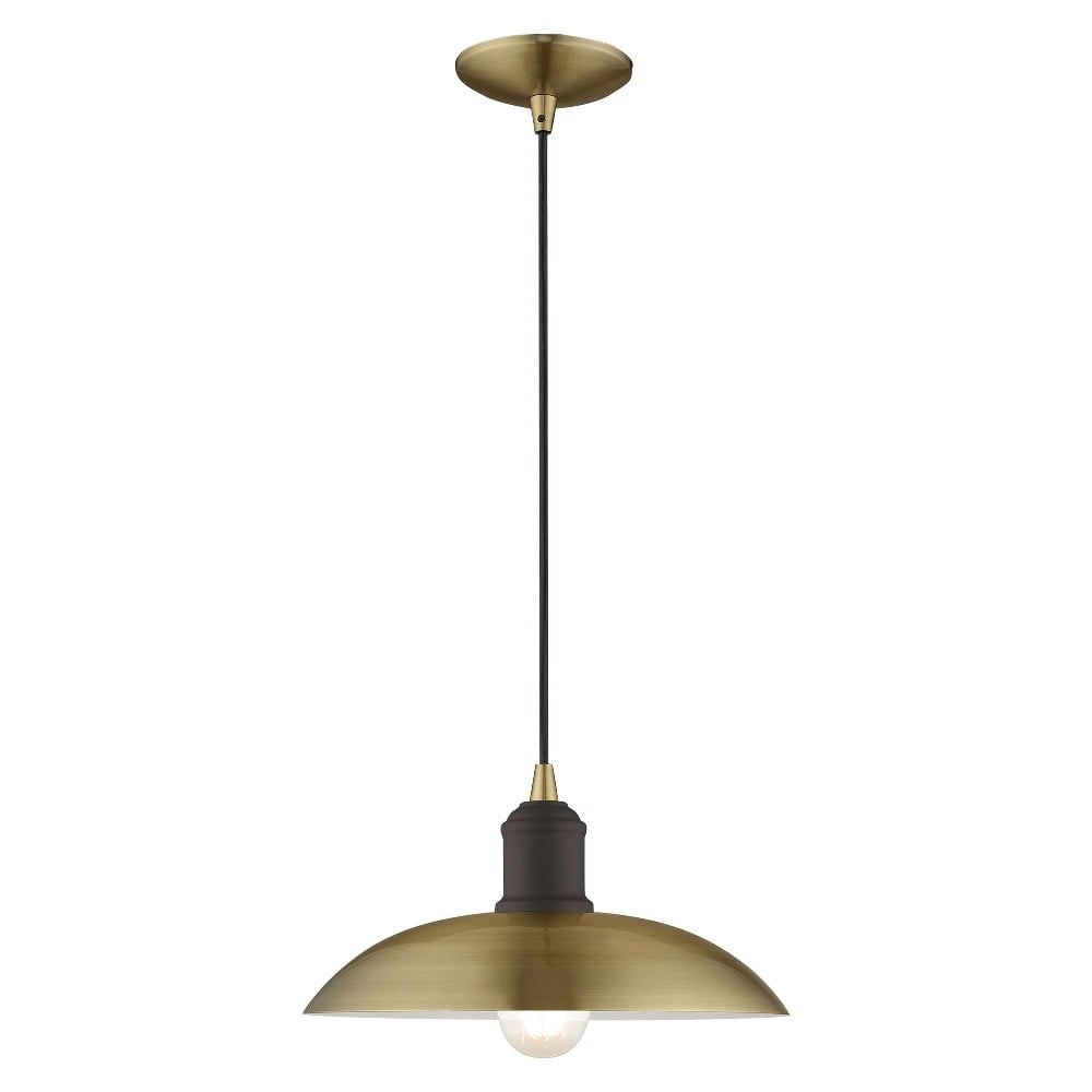Antique Brass Mini Pendant with Metal Shade and White Interior