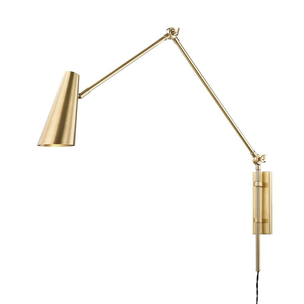 Elegant Aged Brass Dimmable Cone Sconce with Adjustable Arm