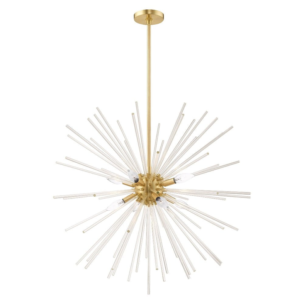 Elegant Satin Brass 8-Light Chandelier with Clear Crystal Rods