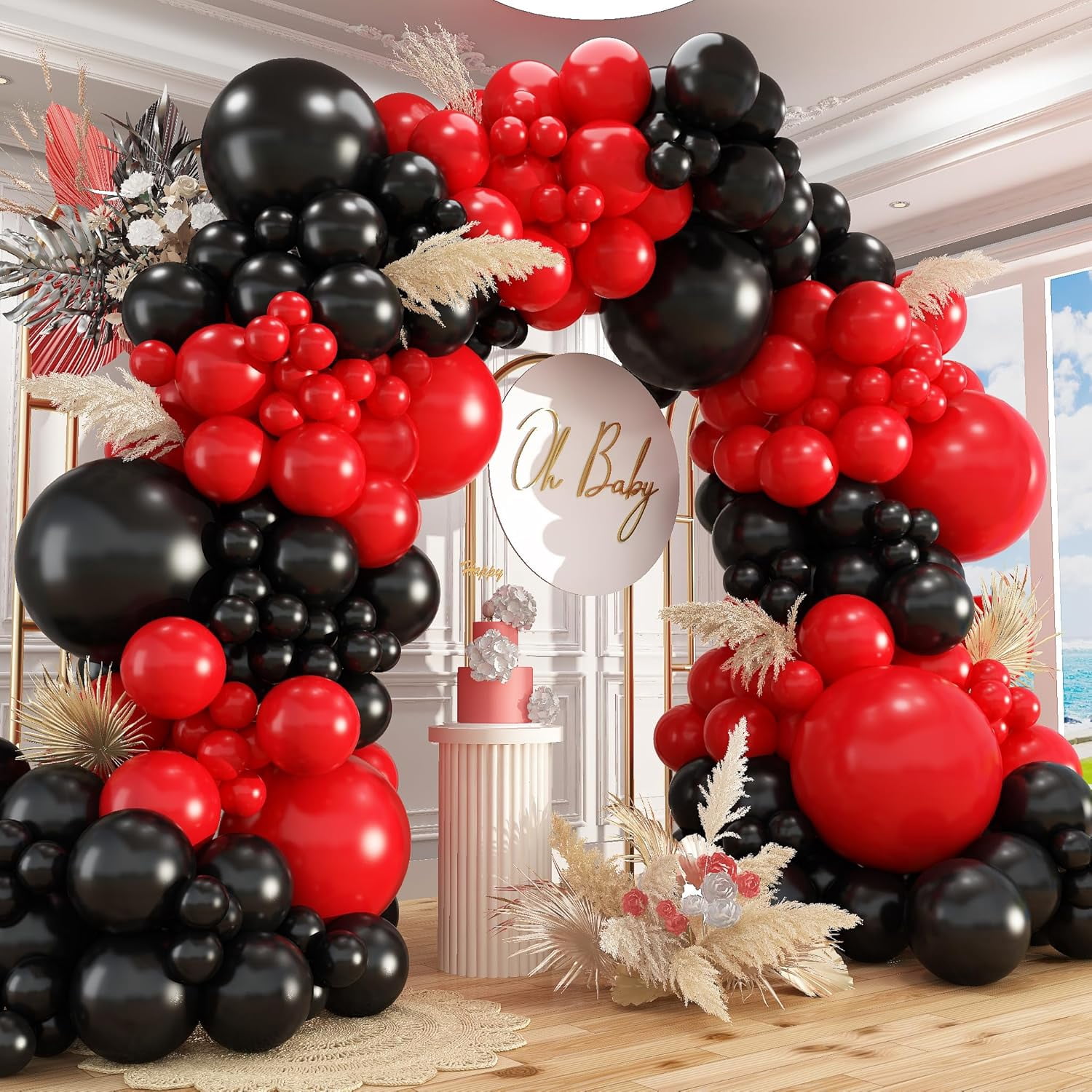 412Pcs Red Black Balloons Garland Arch Kit,18 12 10 5 Inch Different