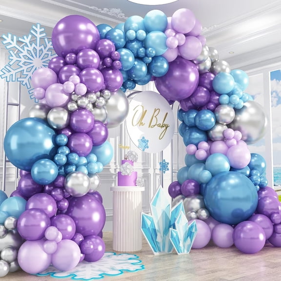 412pcs Blue Purple Balloon Garland Arch Kit, 18 12 10 5 inch Different Sizes Blue Purple Pearlescent Metallic Balloons for Princess Winter Wonderland Girl Baby Party Decorations
