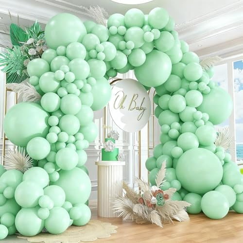 412pcs Pastel Mint Green Balloon Garland Arch Kit 18 12 10 5 Inch Different Sizes Light Latex Balloons for Baby Shower Birthday Wedding Jungle Forest Party Decoration
