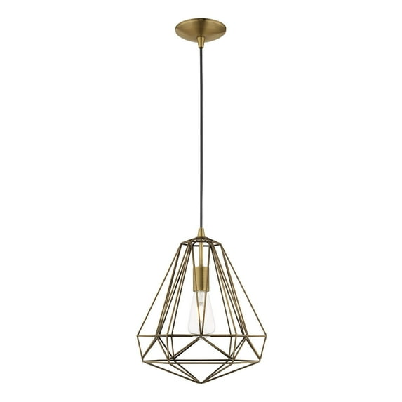 Livex Lighting Knox 1-Light Farmhouse Metal Single Pendant in Antique Brass