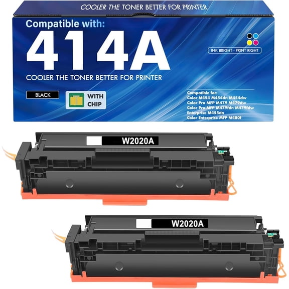 414A Black Toner Cartridge High Yield M479fdw M454dw Compatible for HP 414A 414X W2020A W2020X for HP Color LaserJet Pro MFP M479fdw M454dw M479fdn M479dw M454dn M479 M454 M480f Printer Ink 2 Pack