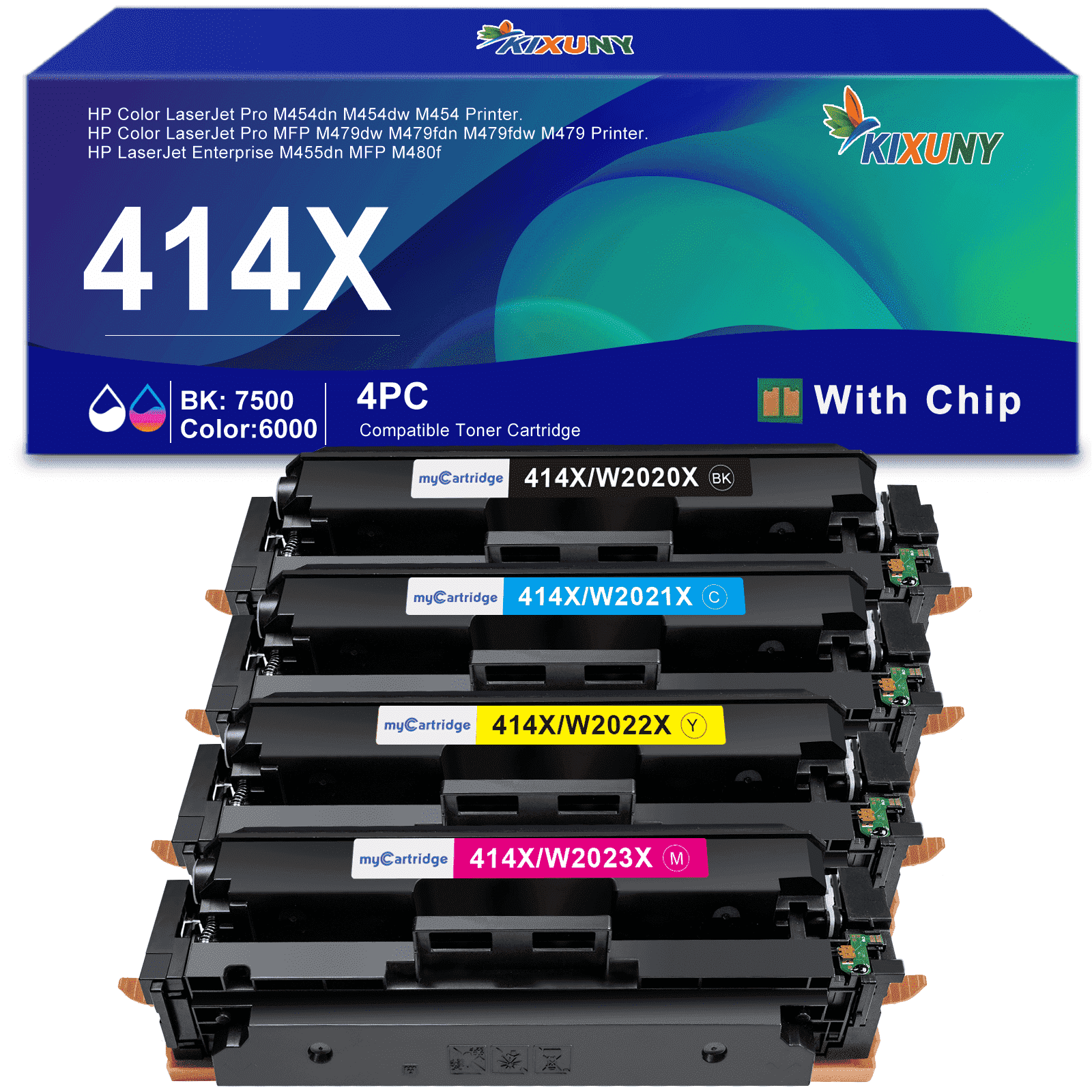 414X Toner Cartridges 4 Pack (with Chip) Compatible for HP  414X 414A for Color Laserjet Pro MFP M479fdw M479fdn M479dw Pro M454dw M454dn M479 M454 Printer Ink W2020X W2020A
