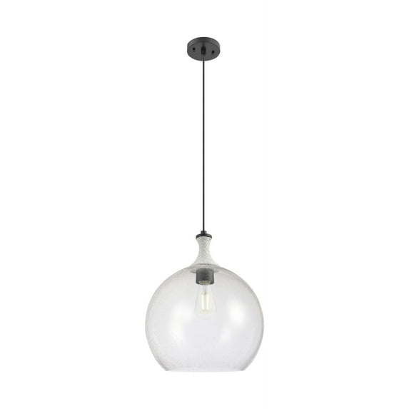 415-1PR-BK-G124-14 Innovations Lighting Astor - 1 Light Cord Hung Rope Pendant-18.5 Inch Tall and 14 Inch Wide-Matte Black Finish-Seedy Glass Color