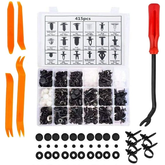 415 PCS Car Bumper Retainer Clips & Nylon Fasteners Rivet Kit, Bumper Quick Release, Auto Push Pin Rivets Set, Door Trim Panel Clips for GM Ford Toyota Honda Chrysler
