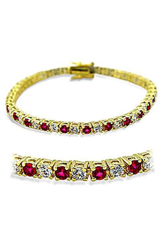 415901 - Gold Brass Bracelet with Synthetic Garnet in Ruby