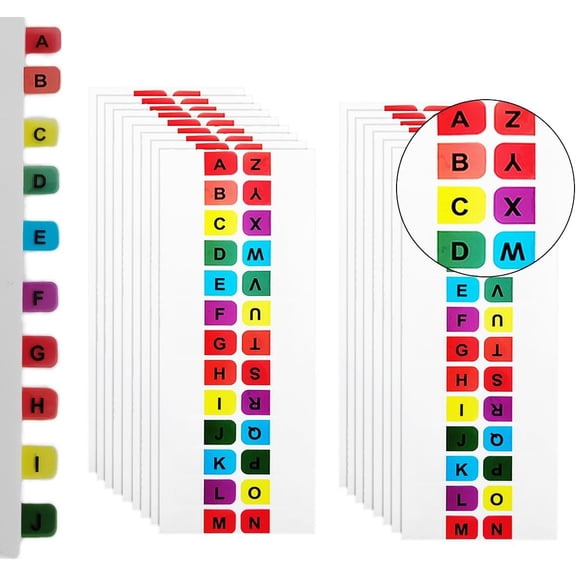 416 Pcs Colored Alphabetical Tab Indexes,16 Sheets A-Z Index Tabs, Self Adhesive A-Z Alphabet Index Tabs, Colorful Alphabet Tabs, Alphabet Book Tabs, Alphabet Tabs, Colored Alphabetical Tab