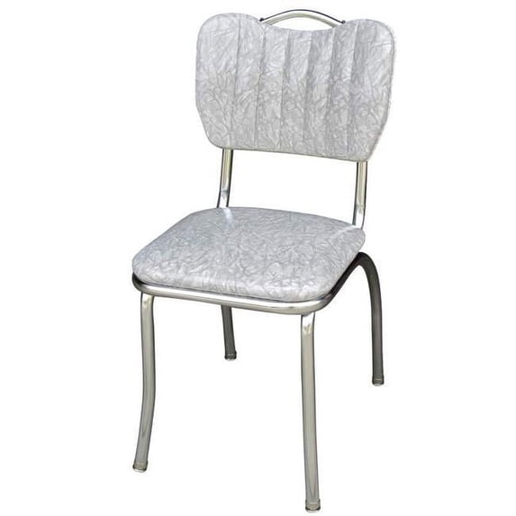 4160 Handle Back Diner Chair -Cracked Ice Grey- with Single Tone Channel Back and 1 in. Pulled Seat - Chrome