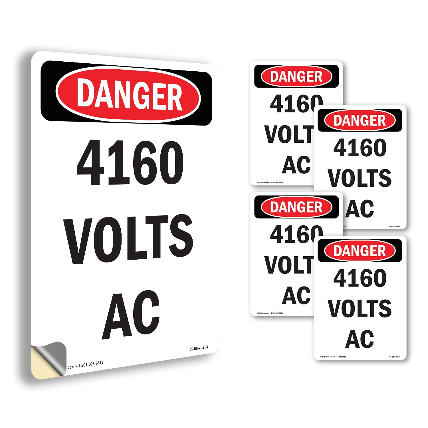 4160 Volts AC OSHA Danger Vinyl Decal Label 5 Inch x 3.5 Inch - 5 Pack ...