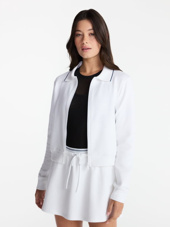 Women's and Women's Plus Zip Front Pique Knit Jacket, Sizes XS-4X