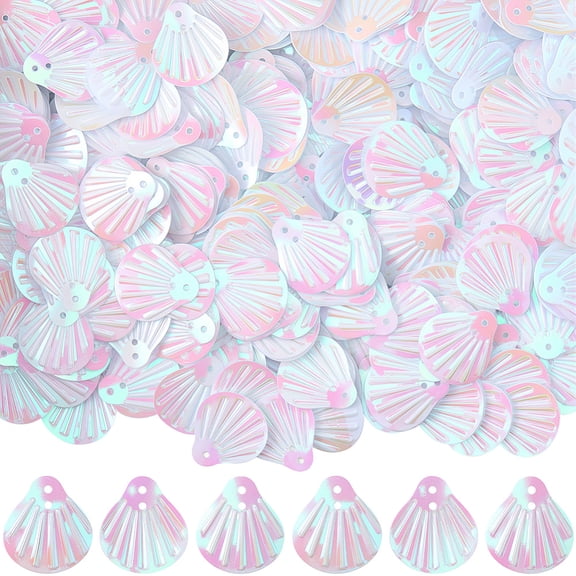 416Pcs Ab White Shell Shaped Sequins Shells Shape 2 Holes Sequin Loose Seashell Paillette Scales Resin Glitter Bulk DIY