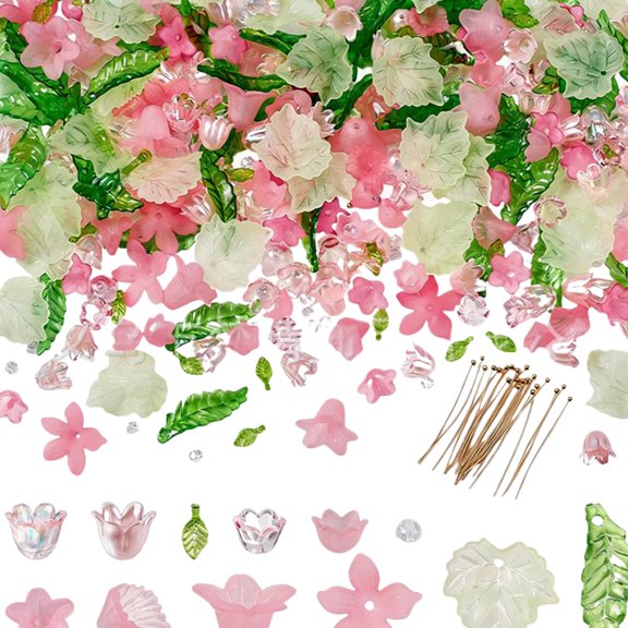 417 Pieces Acrylic Assorted Beads Kit Acrylic Flower And Leaf Beads Jewellery Making Accessories Set For Jewellery Making Crafts Earrings Necklaces