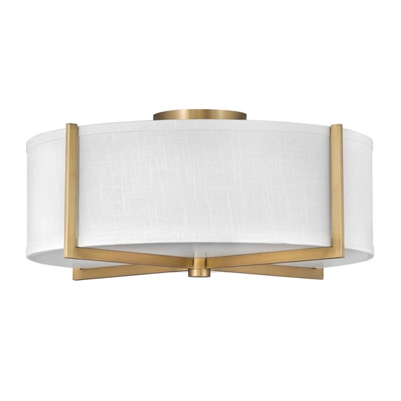 19.5 Inch 51W 3 Led Medium Semi-Flush Mount-Heritage Brass Finish-Off-White Shade Color Hinkley Lighting 41708Hb
