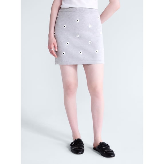 Free Assembly Women's and Women's Plus Embroidered Mini Sweater Skirt, Sizes XS-4X